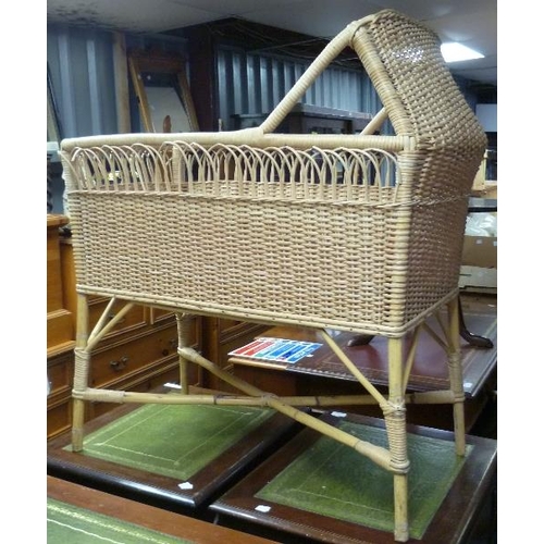 500 - A vintage bentwood and cane Cot, 34in (86.25cm) long, together with a vintage pine trunk, 30in (76cm... 