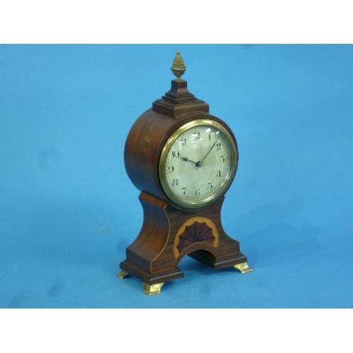 503 - A pretty early 20th century French 'balloon' Mantel Clock, with circular silvered dial and black Ara... 