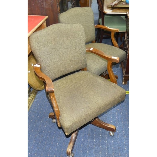 91 - A pair of mid 20thC Desk Chairs,  with green woven padded seat (2)