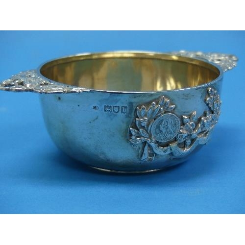 37 - A Victorian commemorative silver Bowl, by Charles Edwards, hallmarked London 1897, with applied silv... 