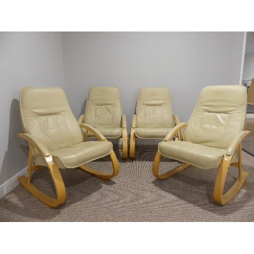 10 - A set of four contemporary Verikon (Denmark) cream leather Armchairs, with a light bentwood frame, 2... 