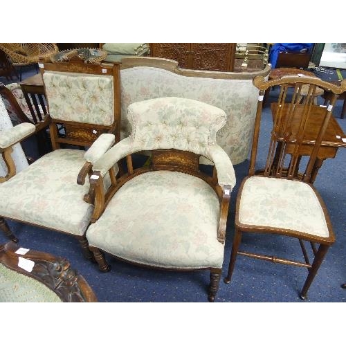 101 - An Edwardian mahogany-framed two seater Salon Sofa, with central foliate and Mother of Pearl inlay t... 