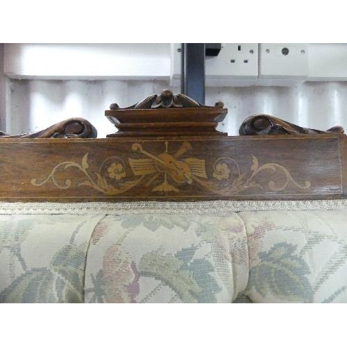 101 - An Edwardian mahogany-framed two seater Salon Sofa, with central foliate and Mother of Pearl inlay t... 