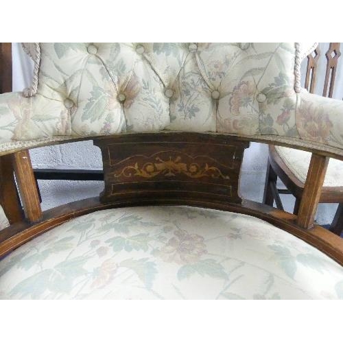 101 - An Edwardian mahogany-framed two seater Salon Sofa, with central foliate and Mother of Pearl inlay t... 