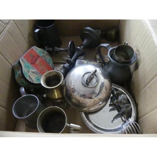 119 - A quantity of mixed Metalwares, including a silver plate mounted Wedgwood blue jasper biscuit barrel... 