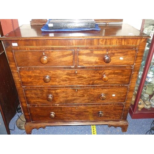 126 - A Victorian mahogany Chest of Drawers, two short over three long, bracket feet and knob handles, spl... 