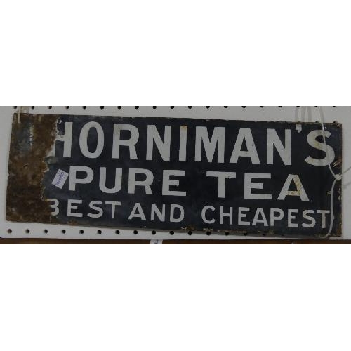 648 - Horniman's Tea; a double sided enamel Advertising Sign, Horniman's Pure Tea in Packets, 6in x 18in (... 