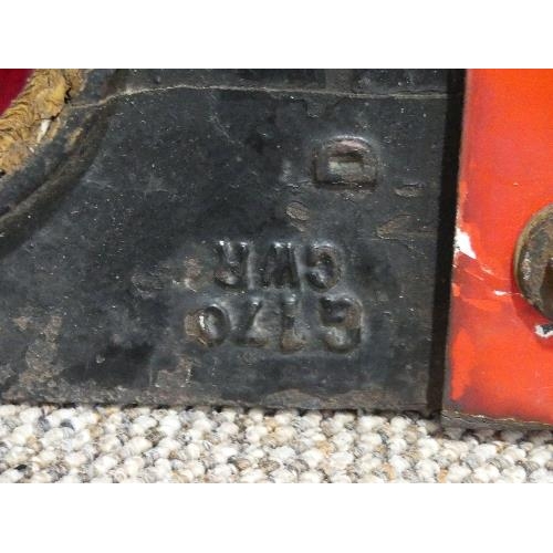 650 - Railwayana; A BR red and white enamel home Signal Arm, with an attached GWR spectacle plate.