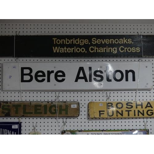 655 - Railwayana; A BR modern image black and white Station Sign, 'Bere Alston', 38in (96.5cm) long, toget... 