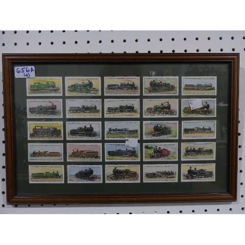 656A - Two framed prints of GWR Trains, together with two framed displays of Lambert & Butlers Cigarette Ca... 