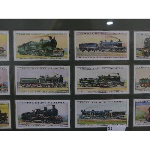 656A - Two framed prints of GWR Trains, together with two framed displays of Lambert & Butlers Cigarette Ca... 