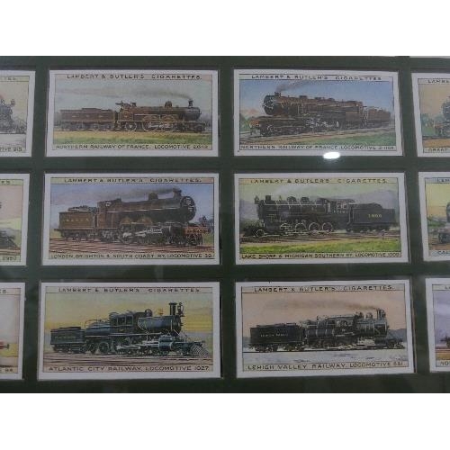 656A - Two framed prints of GWR Trains, together with two framed displays of Lambert & Butlers Cigarette Ca... 