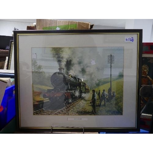 656A - Two framed prints of GWR Trains, together with two framed displays of Lambert & Butlers Cigarette Ca... 