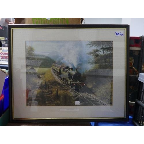 656A - Two framed prints of GWR Trains, together with two framed displays of Lambert & Butlers Cigarette Ca... 