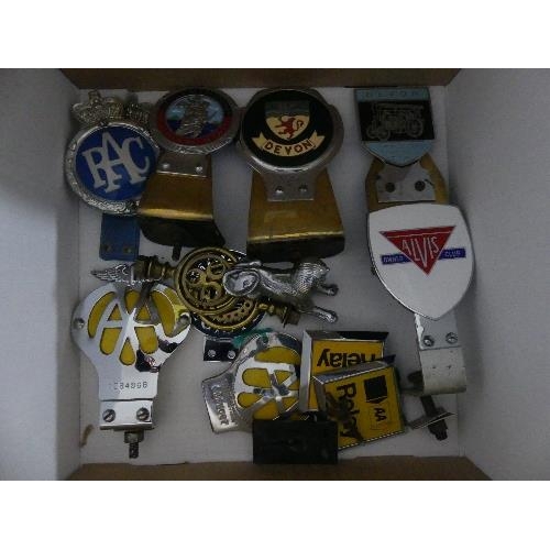 658 - A collection of Car Badges, including Alvis, 'St. Christopher', Devon, two RAC and two AA, Devon Tra... 