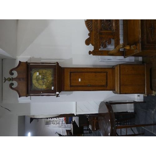 66 - Georgian oak 8-day Longcase Clock, signed Adam Clerk, Bridport, with 11in (28cm) square brass dial, ... 