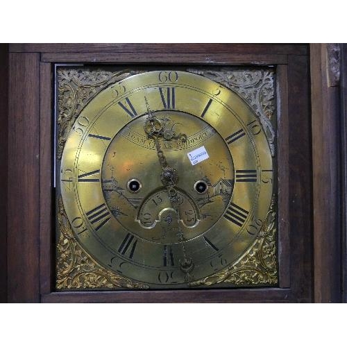 66 - Georgian oak 8-day Longcase Clock, signed Adam Clerk, Bridport, with 11in (28cm) square brass dial, ... 