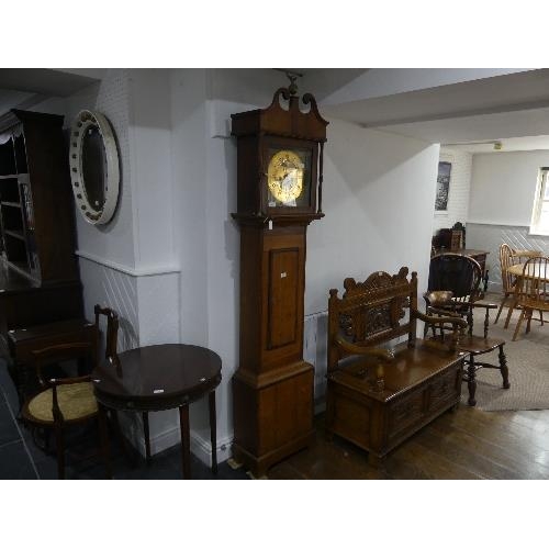 66 - Georgian oak 8-day Longcase Clock, signed Adam Clerk, Bridport, with 11in (28cm) square brass dial, ... 