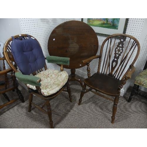 67 - A pair of antique ash and elm Windsor wheel-back Armchairs, together with a 19th century mahogany tr... 