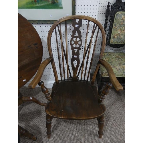 67 - A pair of antique ash and elm Windsor wheel-back Armchairs, together with a 19th century mahogany tr... 