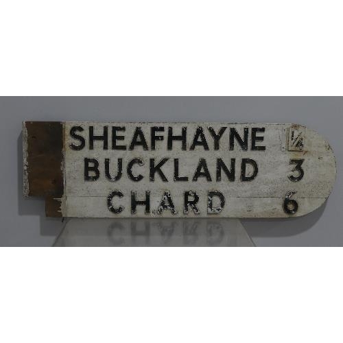 677 - A Devon County Council wooden Finger Post Road Sign Arm, 'Sheafhayne, Buckland, Chard', 36in (91cm) ... 