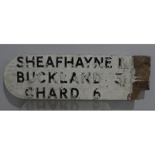 677 - A Devon County Council wooden Finger Post Road Sign Arm, 'Sheafhayne, Buckland, Chard', 36in (91cm) ... 