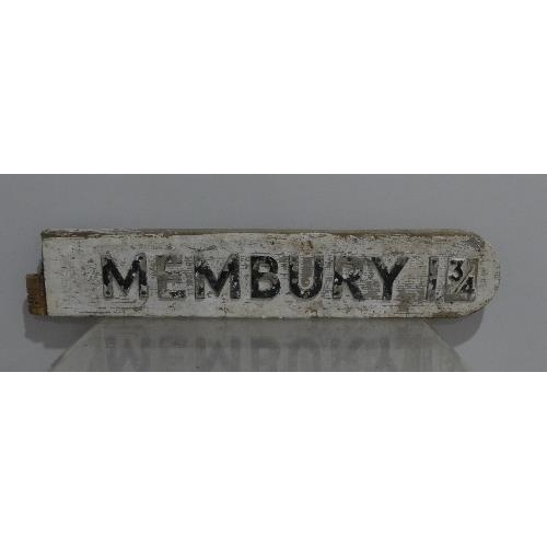 678 - A Devon County Council wooden Finger Post Road Sign Arm, 'Membury', 28in (72cm) long.