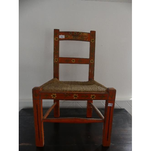 68 - An early 20th century florally painted Child's Chair, with rush seat, together with another child's ... 