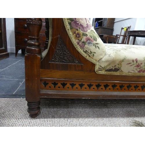 69 - A Victorian mahogany framed Day Bed, with carved and pierced decoration, lacks castors, 72in (183cm)... 