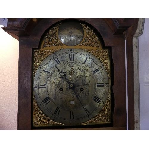 76 - A Georgian oak 8-day Longcase Clock, signed Thomas Hall, Rumsey, with 12in (28cm) arched brass dial,... 