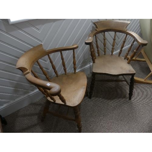 82 - Two 19th century beech and elm Smokers Bow Chairs (2)