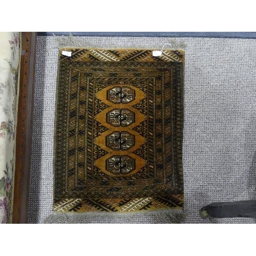 93 - Tribal Rugs; a brown and plum ground prayer rug, 32in x 58in (81cm x 141cm), together with a small m... 