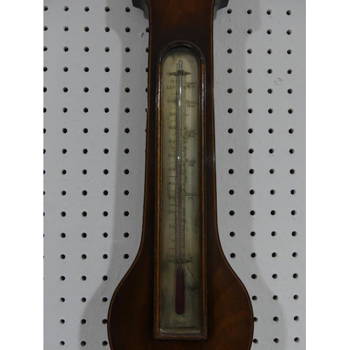 98 - An early 19thC mahogany wheel Barometer, signed P Nolfi, Taunton with a circular silvered dial, the ... 