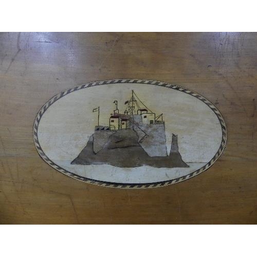 99 - An early 19thC marquetry Deed Box, the whole inlaid with fruitwood with figures, scenes and patterns... 