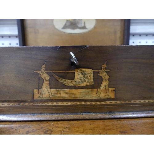 99 - An early 19thC marquetry Deed Box, the whole inlaid with fruitwood with figures, scenes and patterns... 