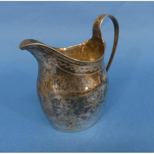 16 - A George III silver Cream Jug, marks probably for Francis Parsons, Exeter, of ovoid form with reeded... 