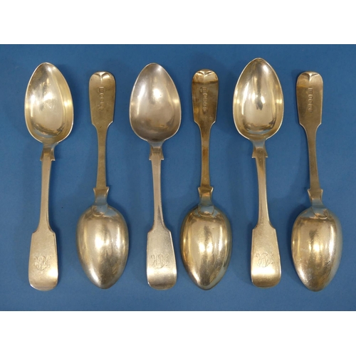 22 - A set of six Victorian silver Spoons, by Josiah Williams & Co., hallmarked Exeter, 1855, fiddle patt... 