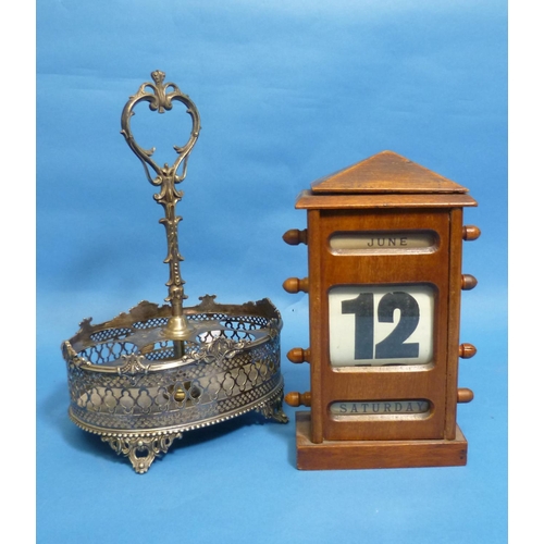 601 - A Victorian mahogany desk/hanging Calendar, with apertures for month, date and day, 9½in (24cm) high... 