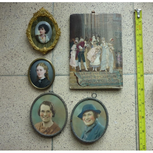 626 - Five various miniature portrait paintings and over painted photographs (5)