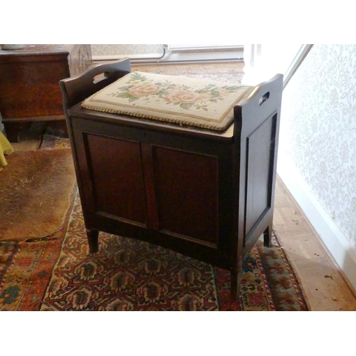 636 - An antique Piano Stool, with upholstered seat, 22½in (57cm) wide x 25in (63.5cm) high.