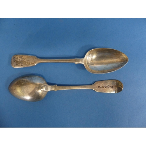 66 - A pair of silver Dessert Spoons, hallmarked London, 1846, fiddle pattern with initials, together wit... 