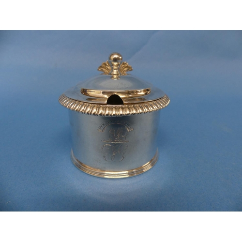 75 - A George IV silver Mustard Pot, by Philip Rundell, hallmarked London, 1822, of circular form,the hin... 