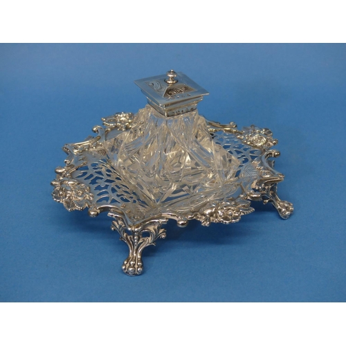 76 - A Victorian silver Inkstand, by Henry Wilkinson & Co., hallmarked Sheffield, 1851, of pierced diamon... 