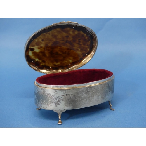 98 - A George V silver and Tortoiseshell mounted Jewellery Casket, by Hasset & Harper Ltd., hallmarked Bi... 