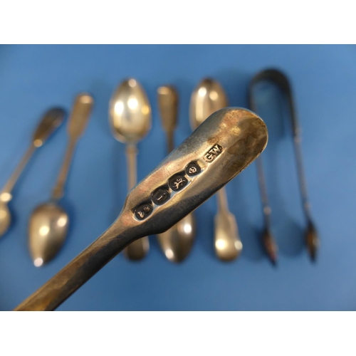 30 - A set of five Victorian silver Teaspoons, by John Stone, hallmarked Exeter, 1851, fiddle pattern, to... 