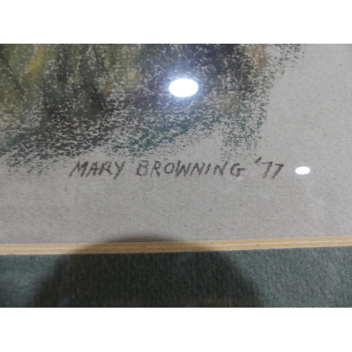 598 - Mary Browning; pastel study of Red Rum, signed 'Mary Browning '77 with text relating to Red Rum, tog... 