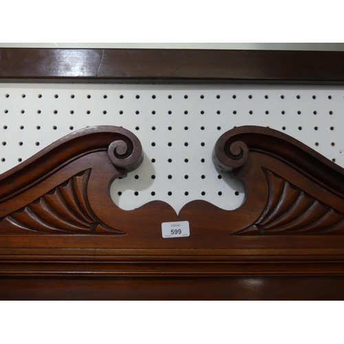 599 - An Edwardian mahogany mirrored-back Sideboard, the swan neck pediment above the bevelled edge rectan... 