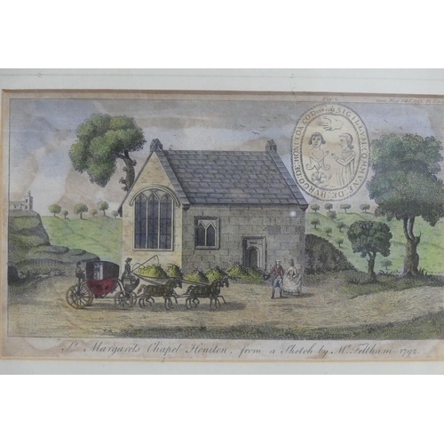 602 - Honiton interest: an antiquarian print of 'St Margaret's Chapel Honiton, from a sketch by Mr Feltham... 