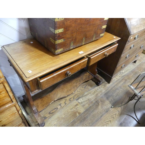 605 - A Victorian mahogany two drawer Side Table, 41½in wide x 19in deep x 31in high (105cm x 48cm x 79cm)