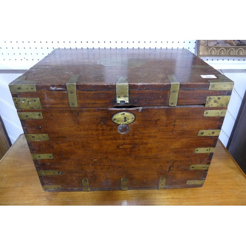 609 - A 19thC brass-bound rosewood Chest, raised on small brass bun feet, lock broken, 22in wide x 15¾in d... 